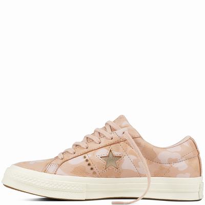 Converse One Star Nubuck Gold Camo Low Tops Womens - Beige/Light Gold Shoes (467WOLGV)